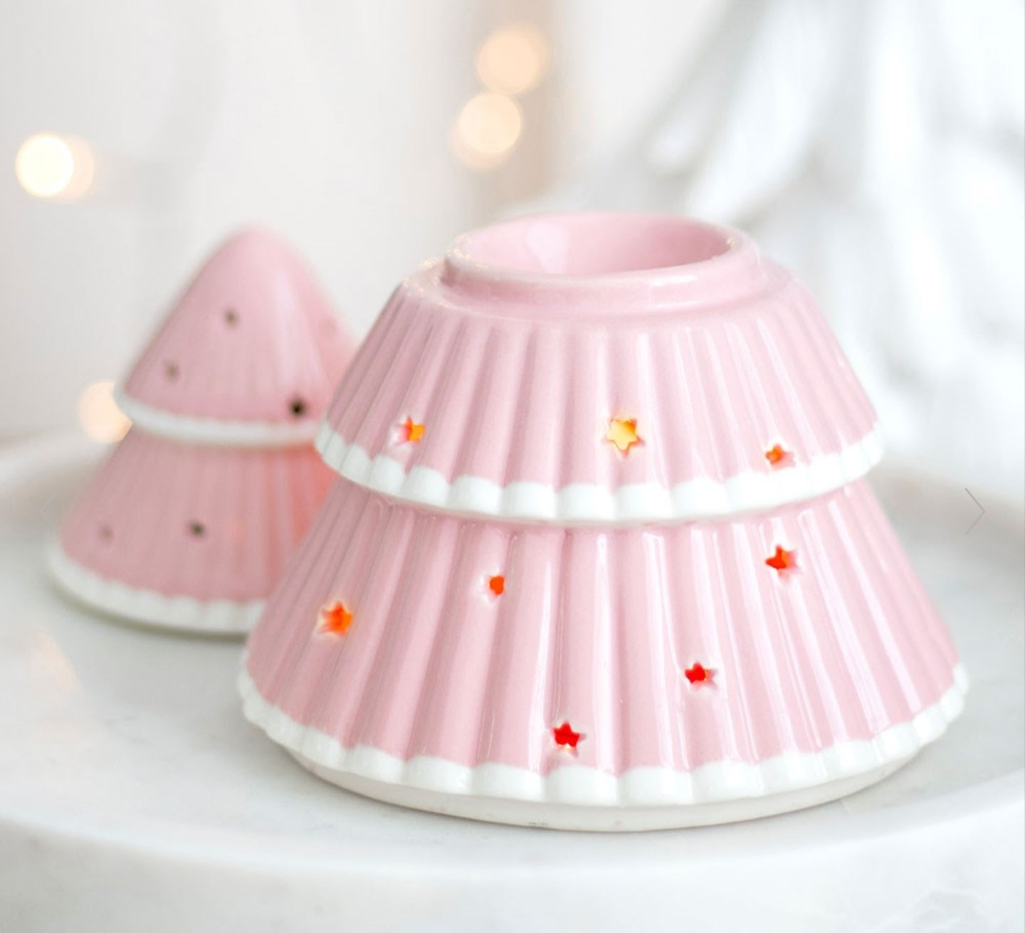 Brûleur sapin de Noël rose et blanc